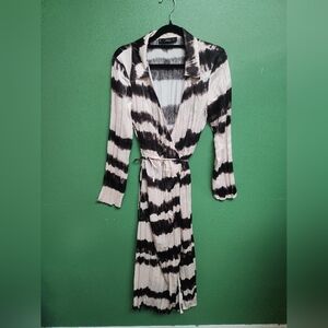 MANGO Tie-Dye Wrap Midi Dress – Black & Cream